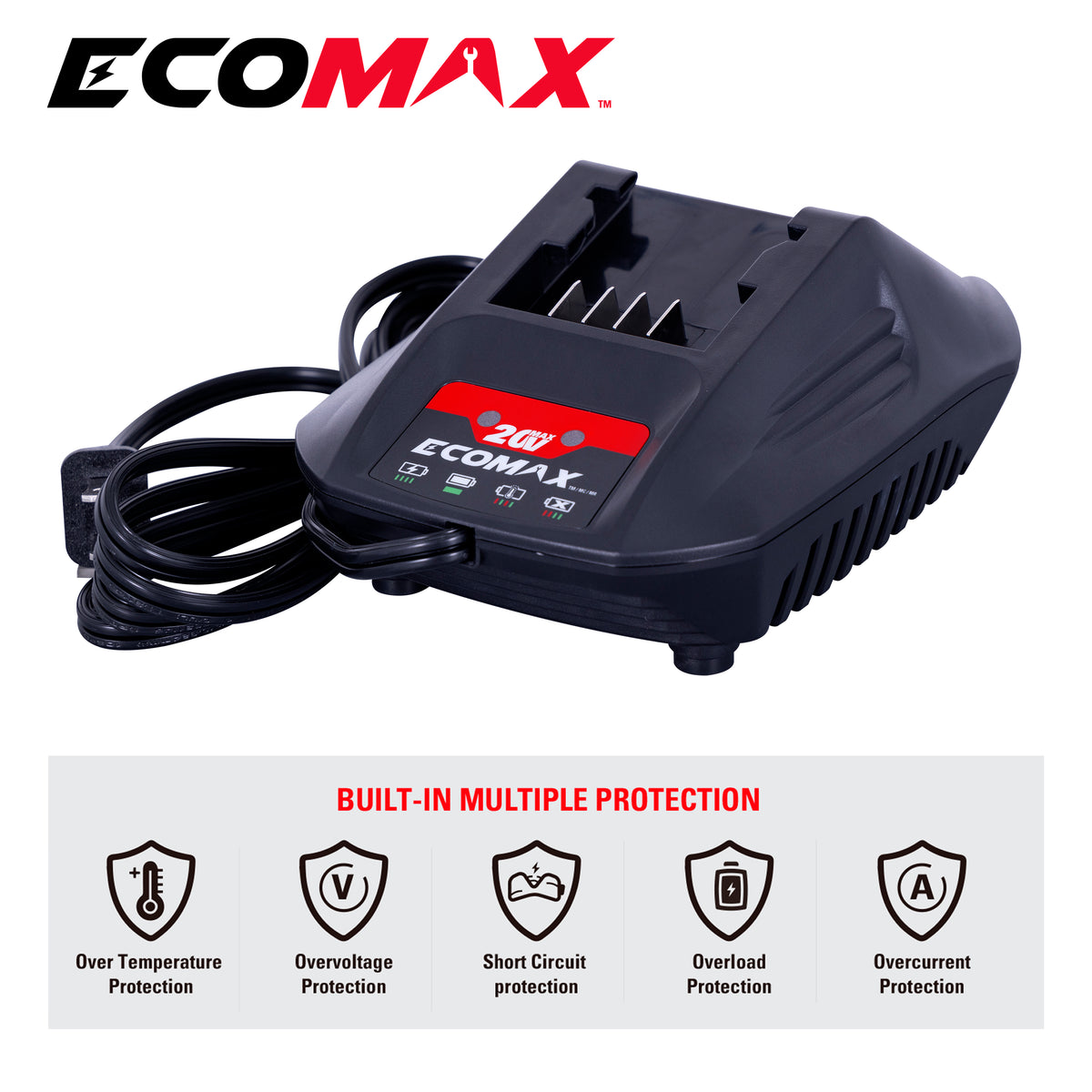 Ecomax 2.4Ah Battery Charger for 20V Lithium-Ion Batteries