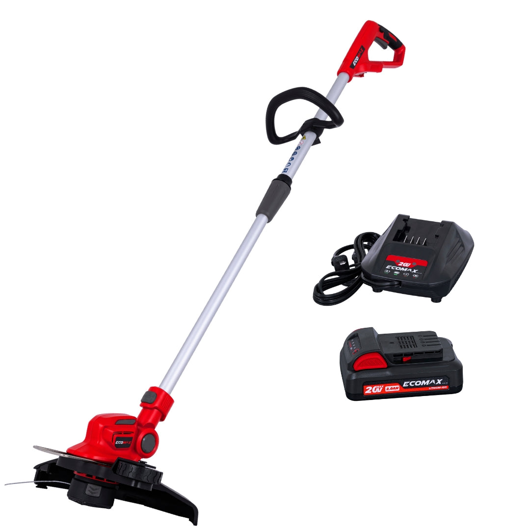 Ecomax 20V Cordless String Trimmer &amp; Edger with 20V 2.0Ah Battery and Charger