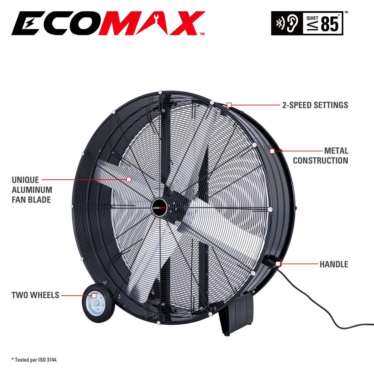 Ecomax 42&quot; High Velocity Industrial 25000 CFM Drum Fan