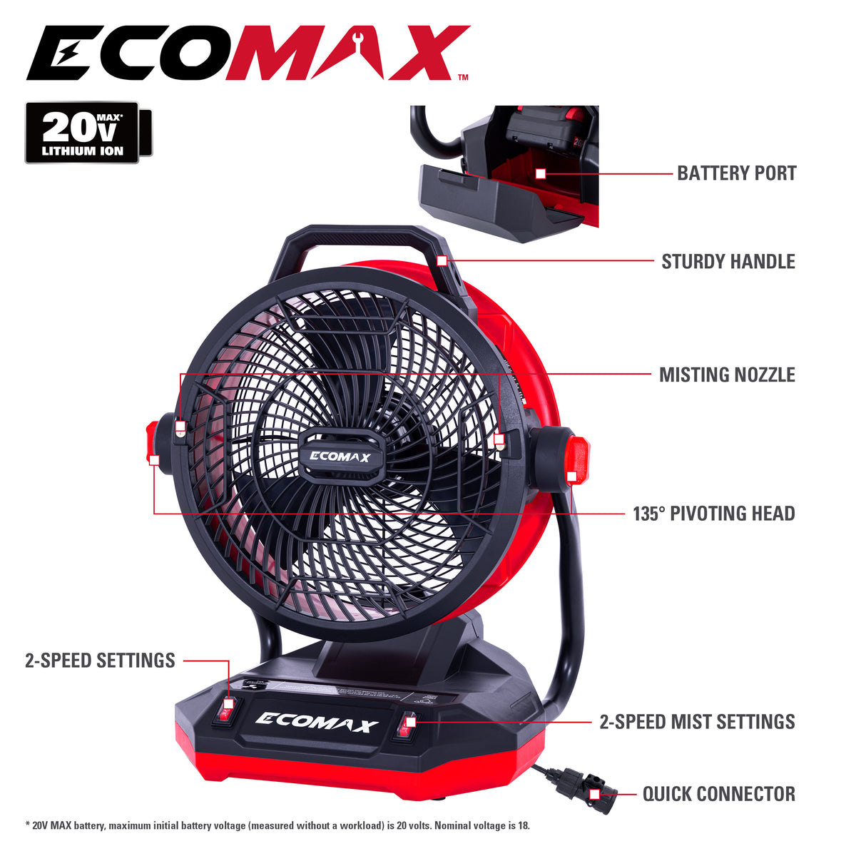 Ecomax 12&quot; AC/DC 2-Speed Misting Fan for Bucket and Garden Hose - COSTCO EXCLUSIVE