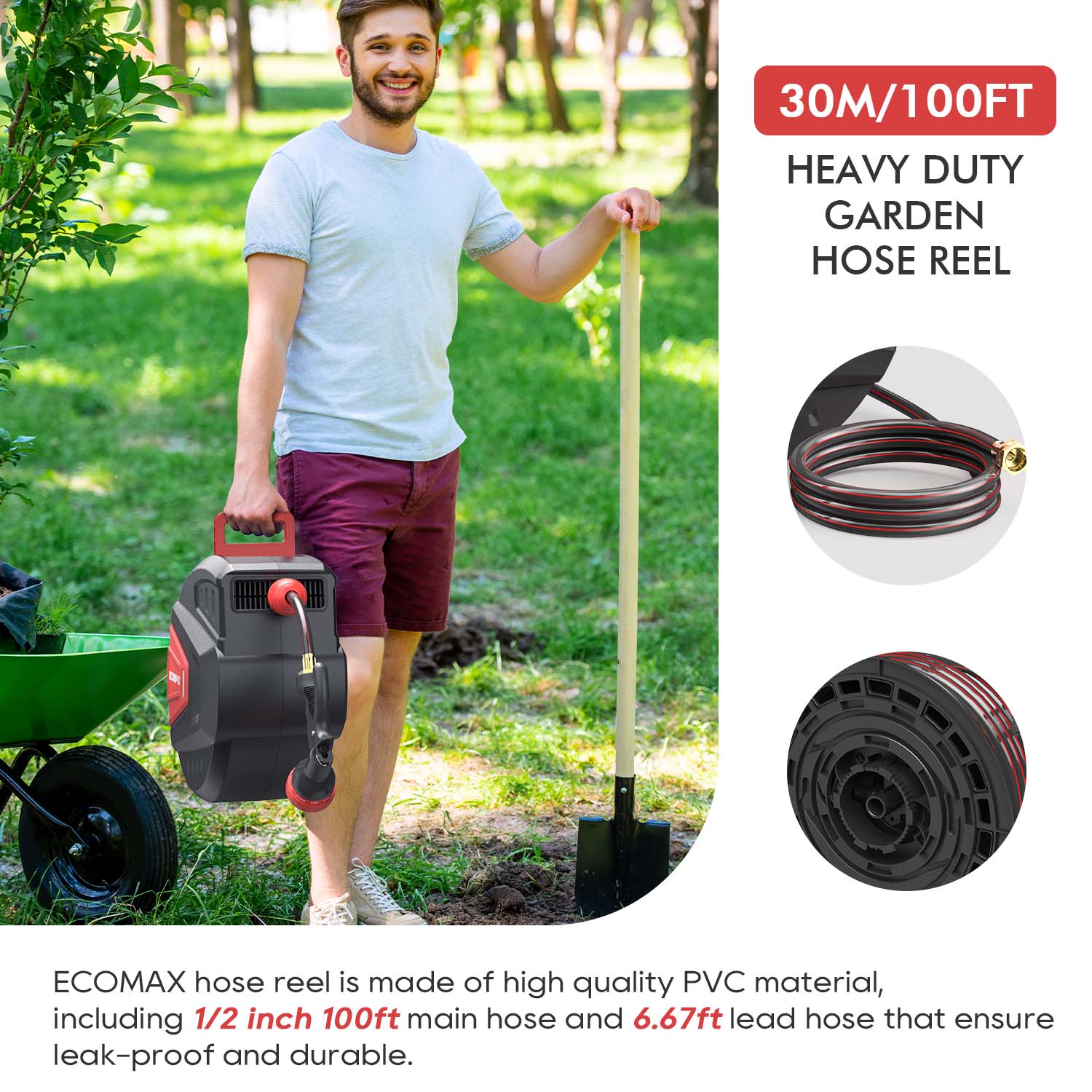 Ecomax 100ft Retractable Garden Hose Reel - Ecomax Products Store